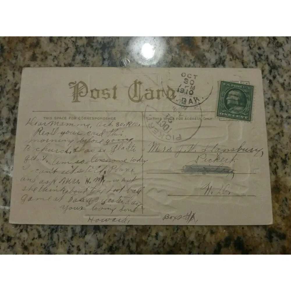 HALLOWEEN POSTCARD Anthropomorphic 1900s 1 cent stamp HALLOWEEN Embossed